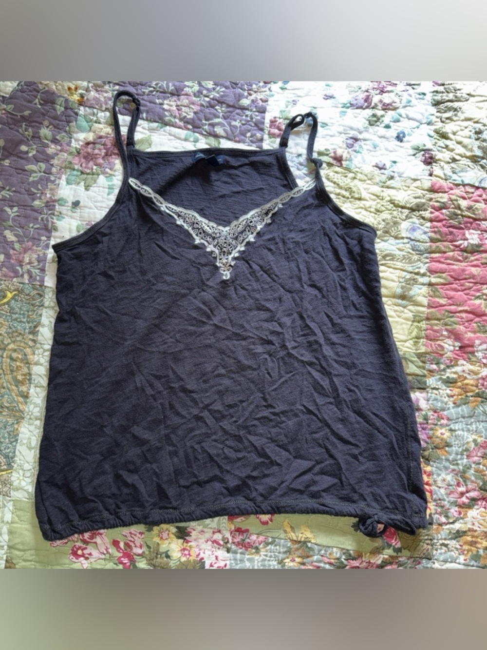 American Eagle Outfitters Navy Camisole with Cream Lace Trim